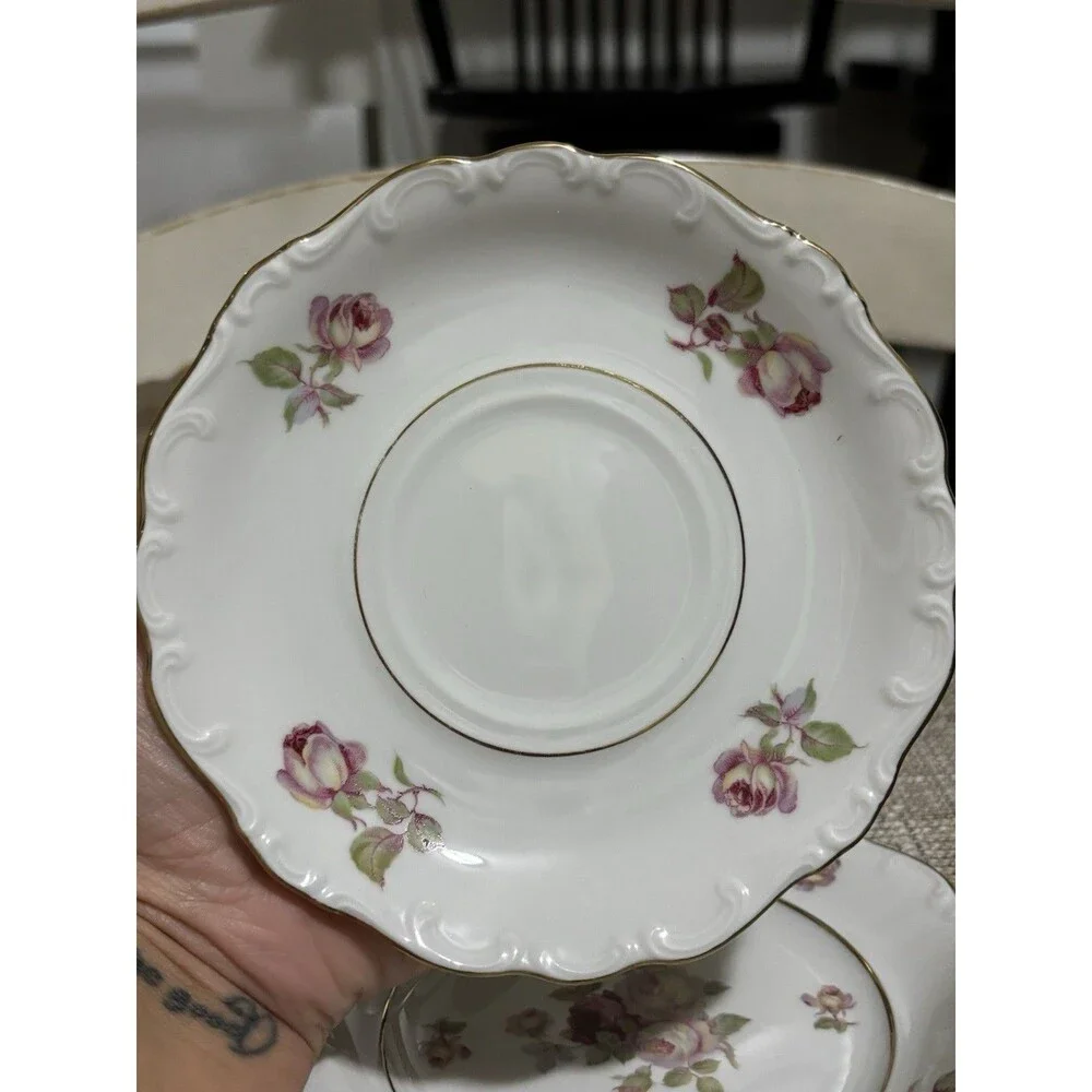 Schumann Bavaria Antique Rose Trio Tea Cup Saucer 6” Butter Plate Germany